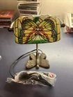 Vintage Tiffany Style Bankers Stained Glass Butterfly Desk Lamp 10x8x5 NEW!