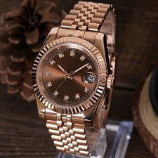Rose Gold Automatic Watch Chocolate Dial Crys...