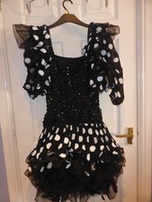 Vintage Black and White polka dot dress with ruffle & sequin