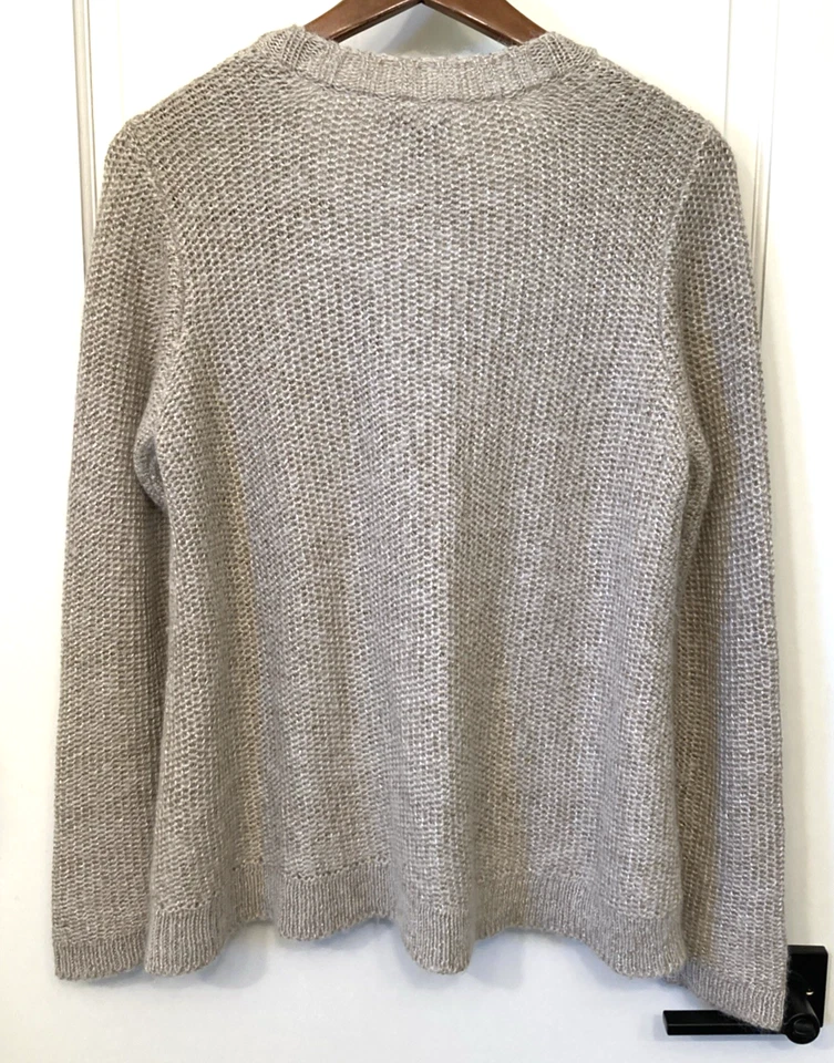 Cárdigan corto minimalista suéter Eileen Fisher M avena cuello en V mohair de lujo Foto 4 de 4