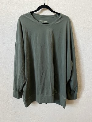 Life Is Good Tunic Shirt Womens XXL Blue Long Sleeve Crew Neck Crusher-Flex