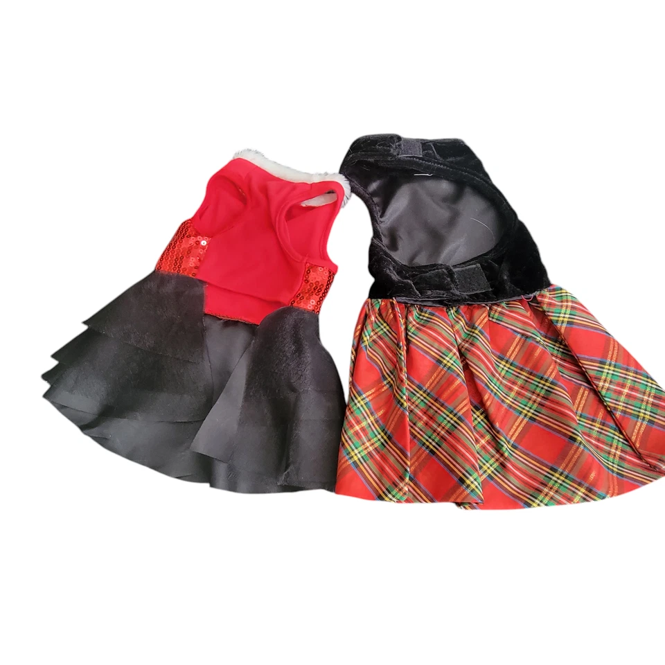 2 Vestido de fiesta de Navidad para perro rojo negro lentejuelas terciopelo lazos talla pequeña Foto 2 de 4
