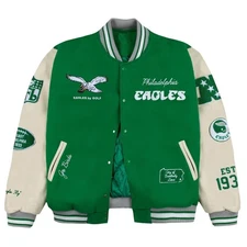 Philadelphia Eagles Go Birds Golf Wang Green Off White Varsity Jacket