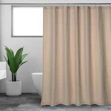 Fabric Shower Curtain 72x72 in – Tan Waffle Weave for Bathroom, Farmhouse Boh...