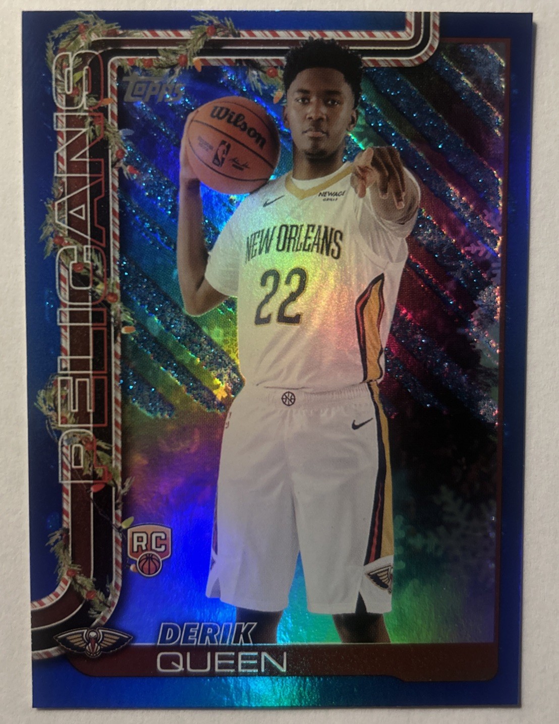 DERIK QUEEN 2025-26 Topps Holiday Blue Metallic Glitter #H173 RC Pelicans