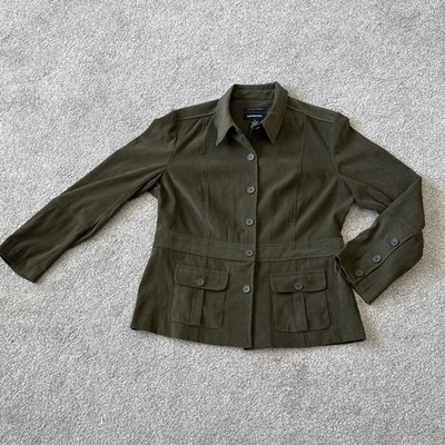 NORTON STUDIO Olive Peachskin Button Front Stretch Jacket Blazer Coat SZ 12