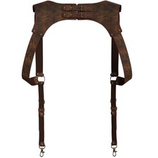 Top Grain Leather Suspenders Men Brown Adjustable Clips Heavy Duty Wedding Gift