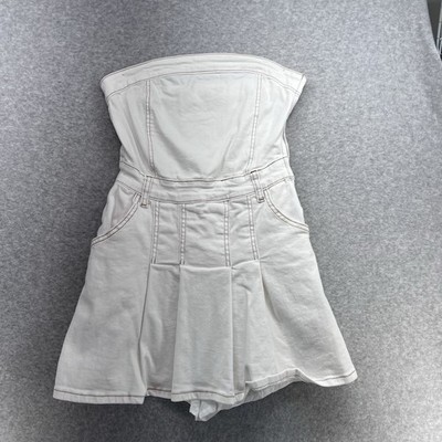 Ryan Burke Womens Romper Size S White Zip Belt Loops Shorts Strapless Elastic