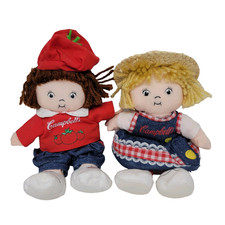 Vtg 2000 Campbell's Soup Kids Girl Straw Hat  Tomato Beanie Bean Bag 8" dolls
