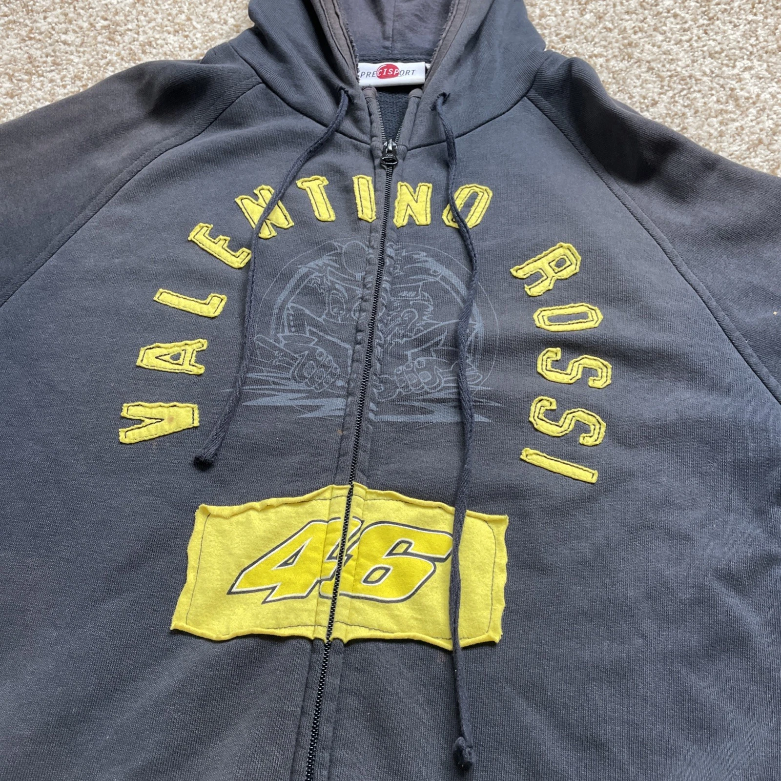 Felpa con cappuccio zip intera Precisport Valentino Rossi VR46 nera e gialla uomo XL macchie