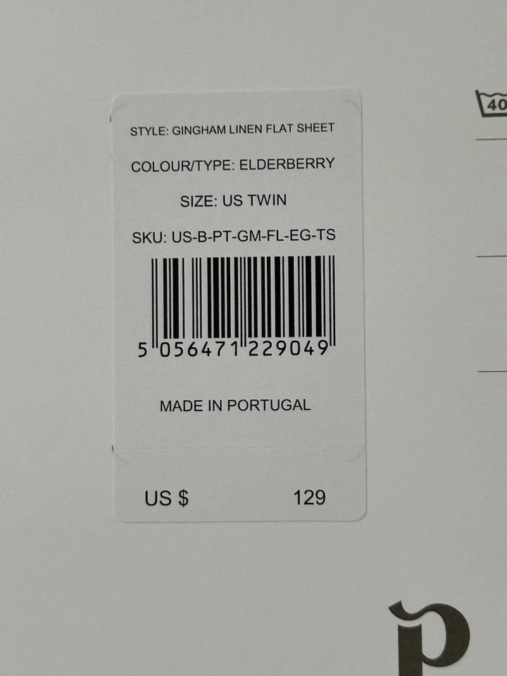 NWT Piglet In Bed TWIN Flat Sheet Elderberry Gingham 100% Linen - Image 3 of 4