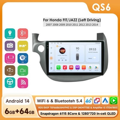 8Core Android Car Stereo Radio 6+64G CarPlay GPS Navi For Honda Fit Jazz 2008-13