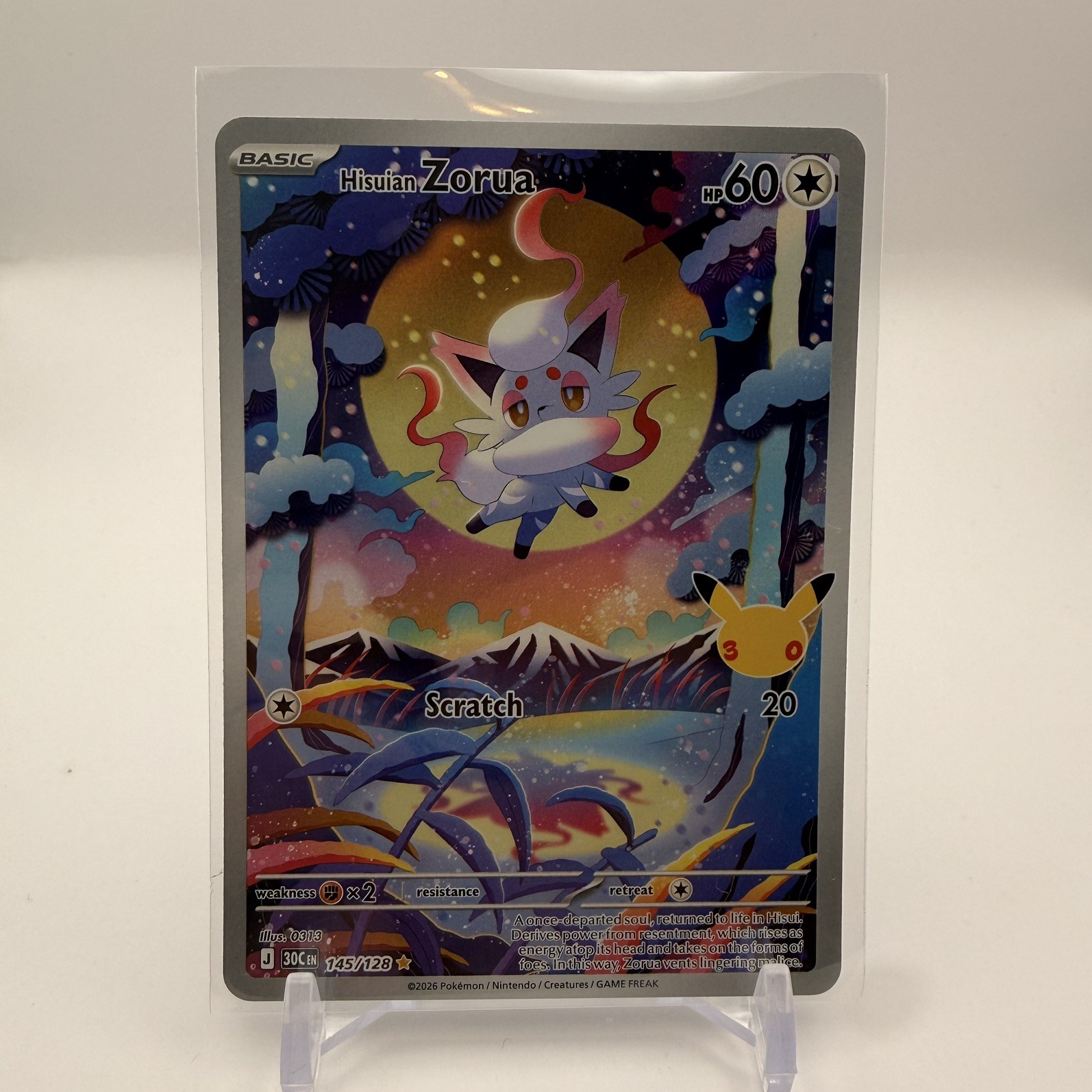 HISUIAN ZORUA 30TH ANNIVERSARY CELEBRATION 145/128 ILLUSTRATION RARE