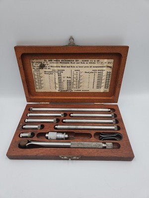 Vintage Lufkin Rule Co #680B 1 1/2'' to 12'' Inside Micrometer Set W/Wood Case USA