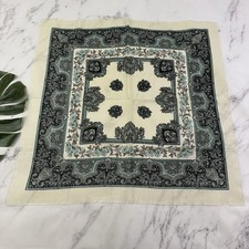 Glentex Womens Vintage 80s Square Scarf Cream Blue Paisley Floral Japan Acrylic