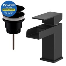 Waterfall Basin Sink Mono Mixer Tap Bathroom Slotted Waste Black Single Lever