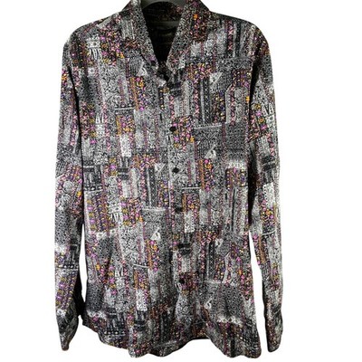 Grand Frank Men's Long Sleeve Button Up Shirt Colorful Abstract Pattern 43/44