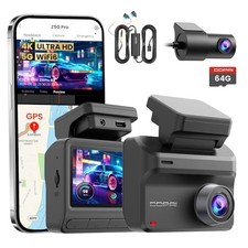 4K Dual Dash Cam Front  Rear with GPS, WiFi, Night Vision, 128GB Storage