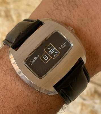 1960 s Vintage Chateau Digital Jump Hour Swiss Watch Manual 43mm Black Dial Rare