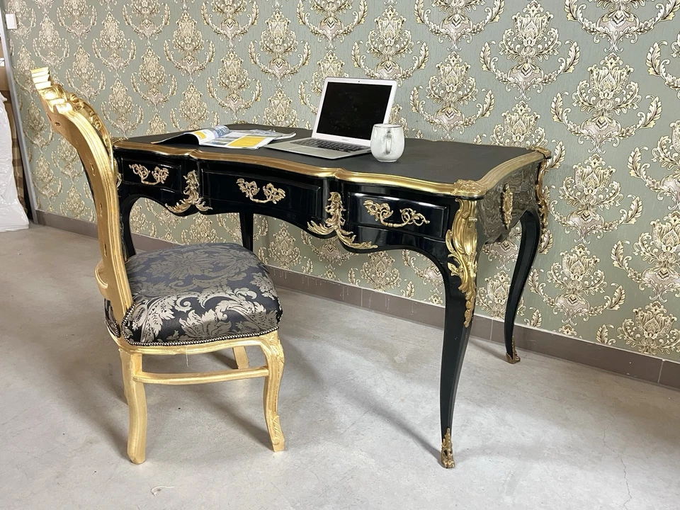 Deluxe Desk French Rococo Black Table Handmade in Antique Style for Home Decor