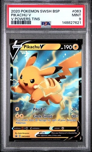 2020 POKEMON SWSH BLACK STAR PROMO V POWERS TINS #063 PIKACHU V PSA 9