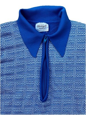 VTG 60s Donegal Knit Coleseta Zip Polo Shirt Blue White Mad Men