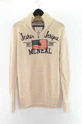 McNeal Herren Pullover Gr. M Rollkragen Reißverschluss Beige Muster Lammwolle #D