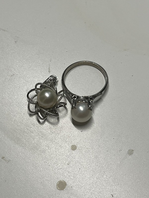 Japanese Akoya Pearl Jewelry Set-ring And Pendant-SILVER stamped