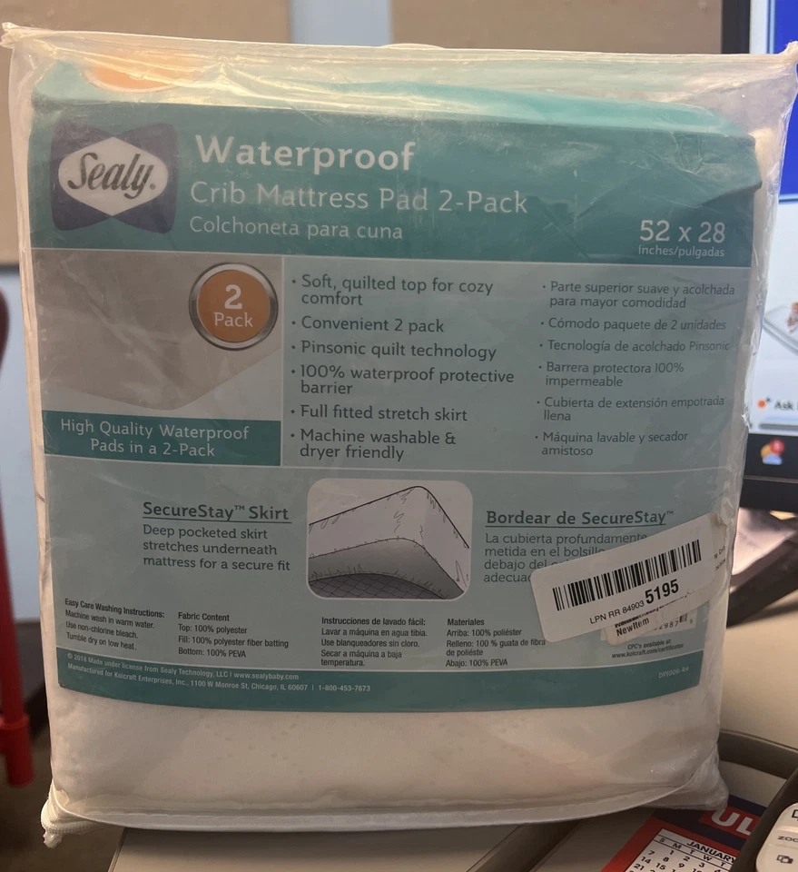Paquete de 2 almohadillas impermeables para colchón para cuna Sealy ED008-QWX3 52x28 Foto 2 de 4
