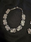 Silver Tone Floral Necklace & Clip-On Earrings Set with Faux Pearls — photo 3