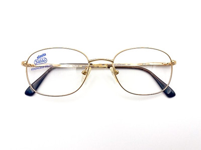 NOS 1990s Safilo Elasta Vintage Gold Stainless Steel Eyeglasses Oval Frames
