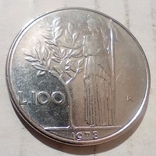100 Lire 1978 Italy Goddess Minerva Olive Tree Spear Acmonital Coin