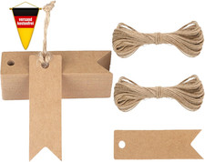 Kraftpapier Etiketten 7x2 cm Geschenkanh&auml;nger 100 St&uuml;ck mit Jute-Schnur