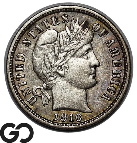 1916 Barber Dime, Choice AU++, Final Year Issue