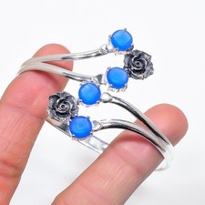 Blue Chalcedony Gemstone 925 Sterling Silver Adjustable Cuff Bracelet For Gift
