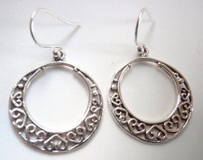 Hearts in Circle 925 Sterling Silver Dangle Earrings
