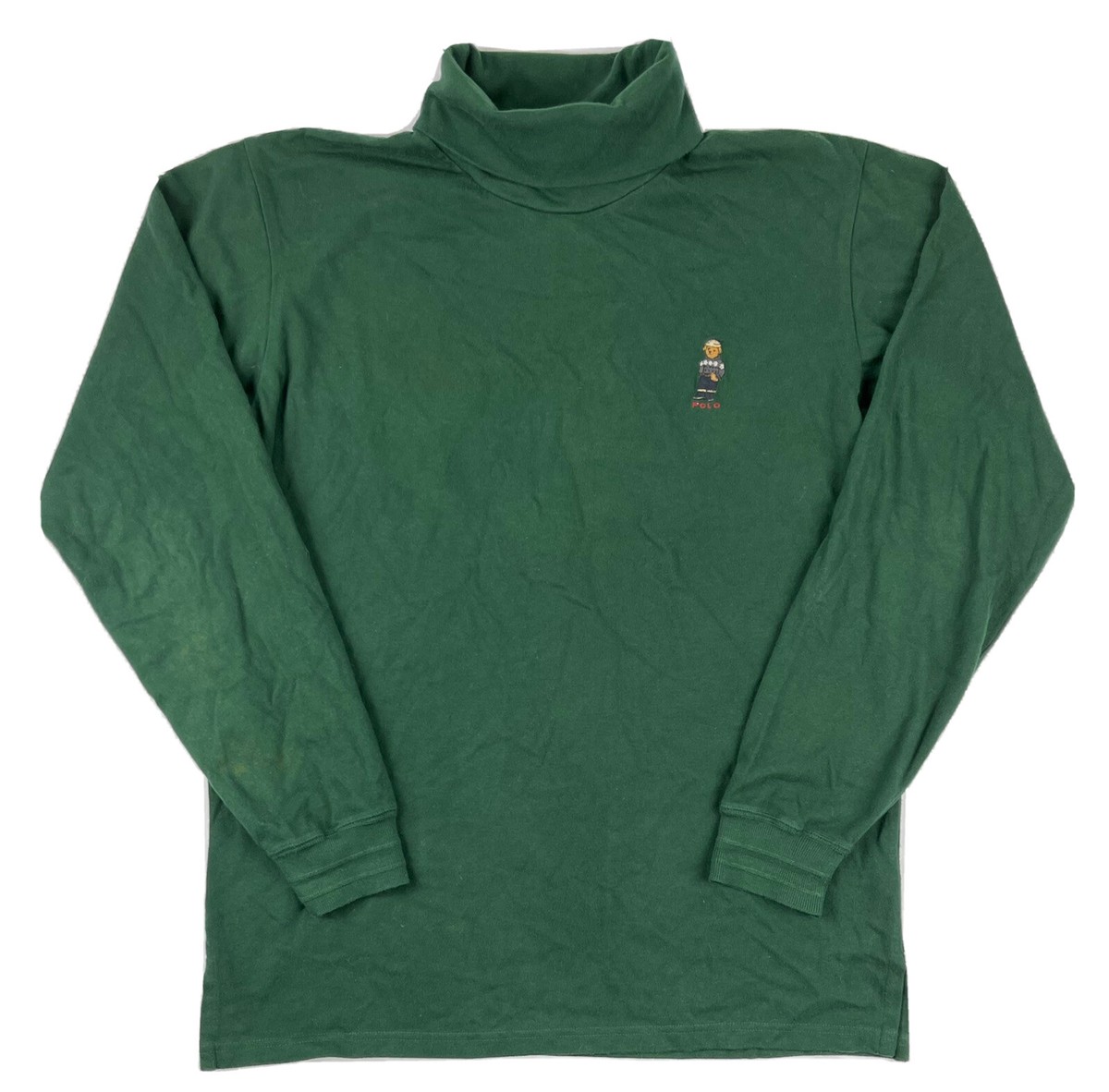 VTG 90s Polo Ralph Lauren Bear Turtleneck Mens L Green Ski Country 