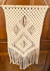 Macramé Beige Knotted String w/Wooden Beads 31" x 13.5" Boho/Hippie Wall Hanging — photo 3