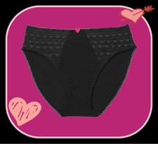 XXL NOIR Dk Black Heart Lace Cotton Victorias Secret High-Leg Waist Brief Pantie
