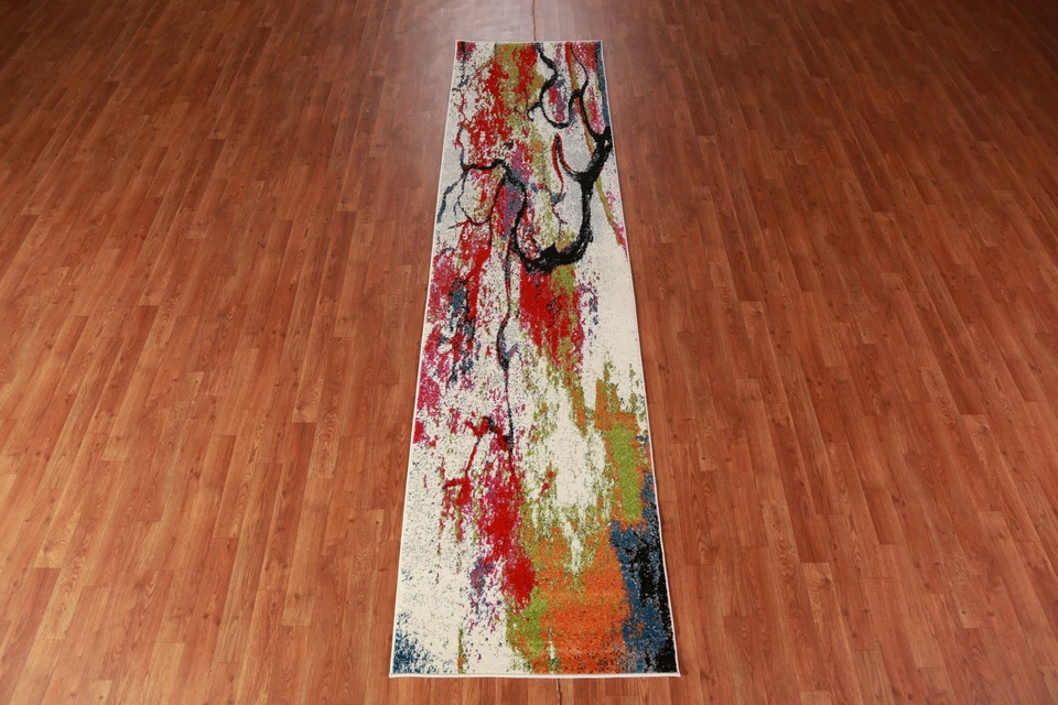 Turkish Abstract 3x10 Ft Runner Rug Transitional Rug Soft Pile - Image 3 of 4