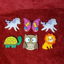 Lot Of 6 Wooden Shape Animals Unicorns Butterfly Lion Owl Turtle