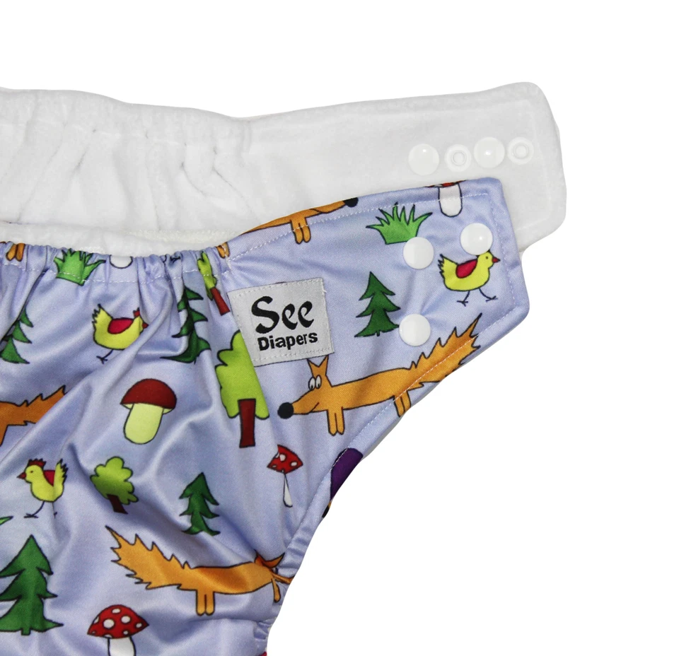 SEE DIAPERS ONE SIZE BABY CLOTH DIAPER WITH 2 INSERTS - MICROFLEECE INNER - NEW - Image 3 of 3