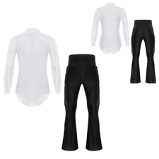 Men Dance Outfit Samba Leotard Button Bodysuit Satin Clubwear Party Costume