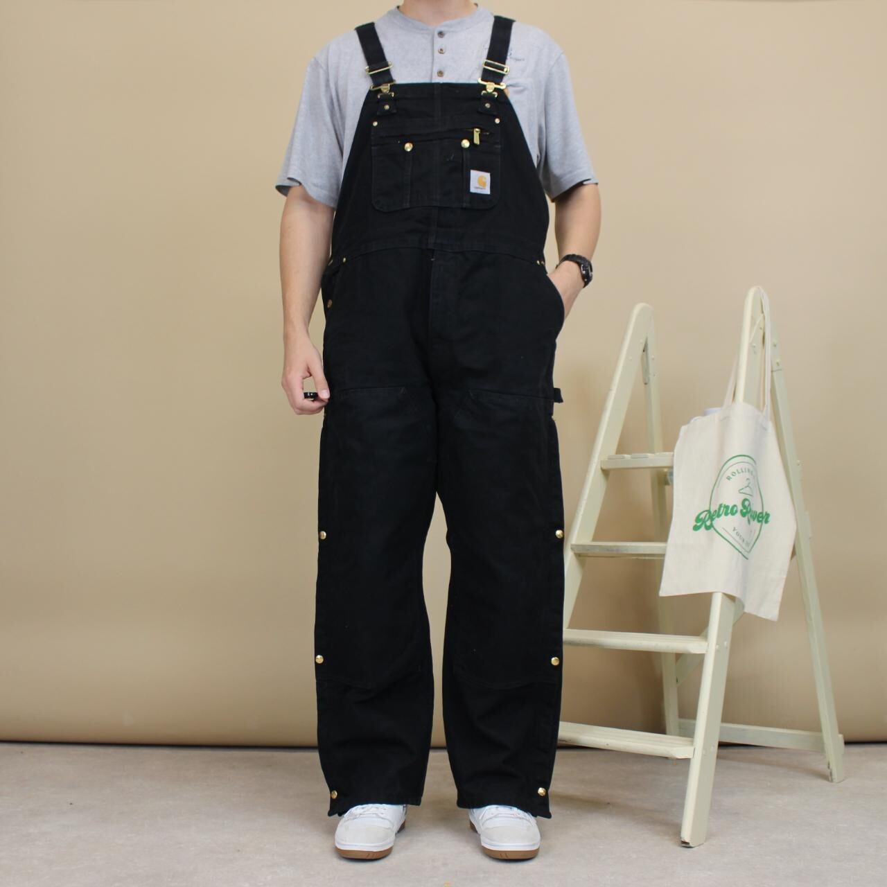 Carhartt Dungarees Black W46L30 Quilted Canvas Overalls OG American Workwear image 5
