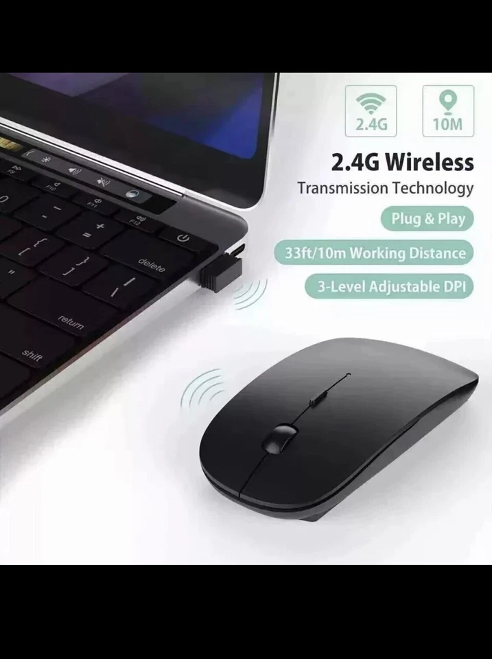 2.4GHz BLACK WIRELESS USB MOUSE SCROLL SLIM CORDLESS OPTICAL FOR MAC PC LAPTOP - Image 4 of 4