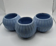 VINTAGE MID-CENTURY MCM PERIWINKLE BLUE ART POTTERY TRIPLE PLANTER CACTUS 