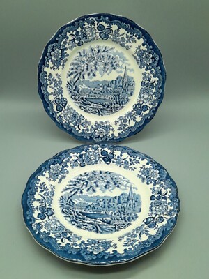 Royal Worcester 1790 Avon Scenes Palissy blau 2 Speiseteller 25 cm sehr gut