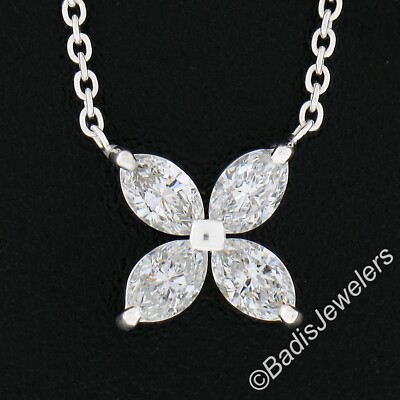 NEU Platin 0,56 kt Krappe Marquise Diamant Blume Anhänger Kabel Kette Halskette