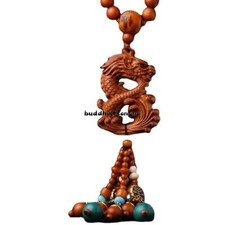 Car Pendant Peachwood Carved Buddha Statue Pendant end Lotus Hanging Ornament