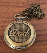 Vintage The Greatest Dad Pocket Watch with Chain Necklace Pendent Watch